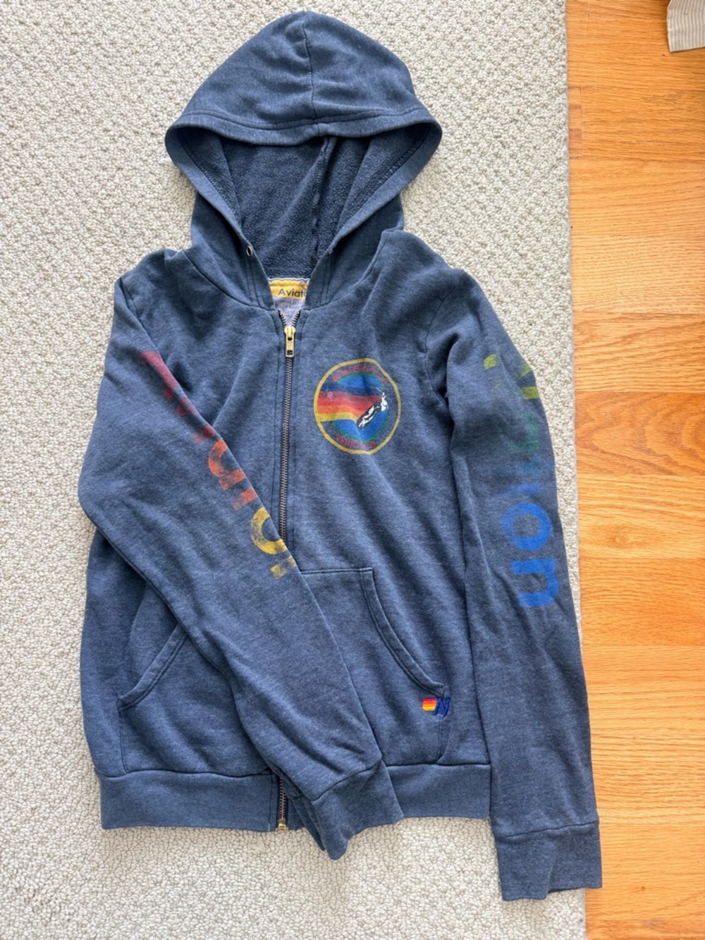 Navy/Gray Aviator Nation Zip Hoodie with Rainbow Graphics